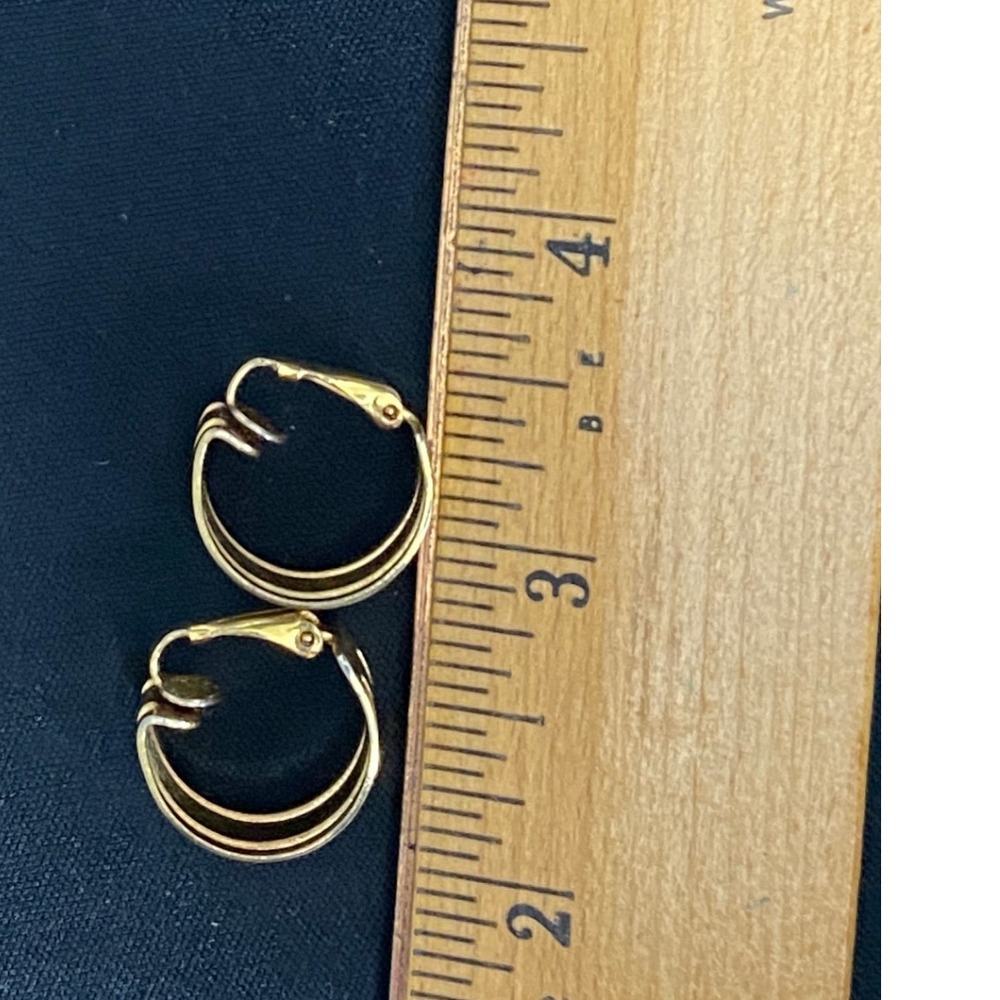 Gold Tone Hoop Earrings in Original Packaging with Ruler for Size Reference‎